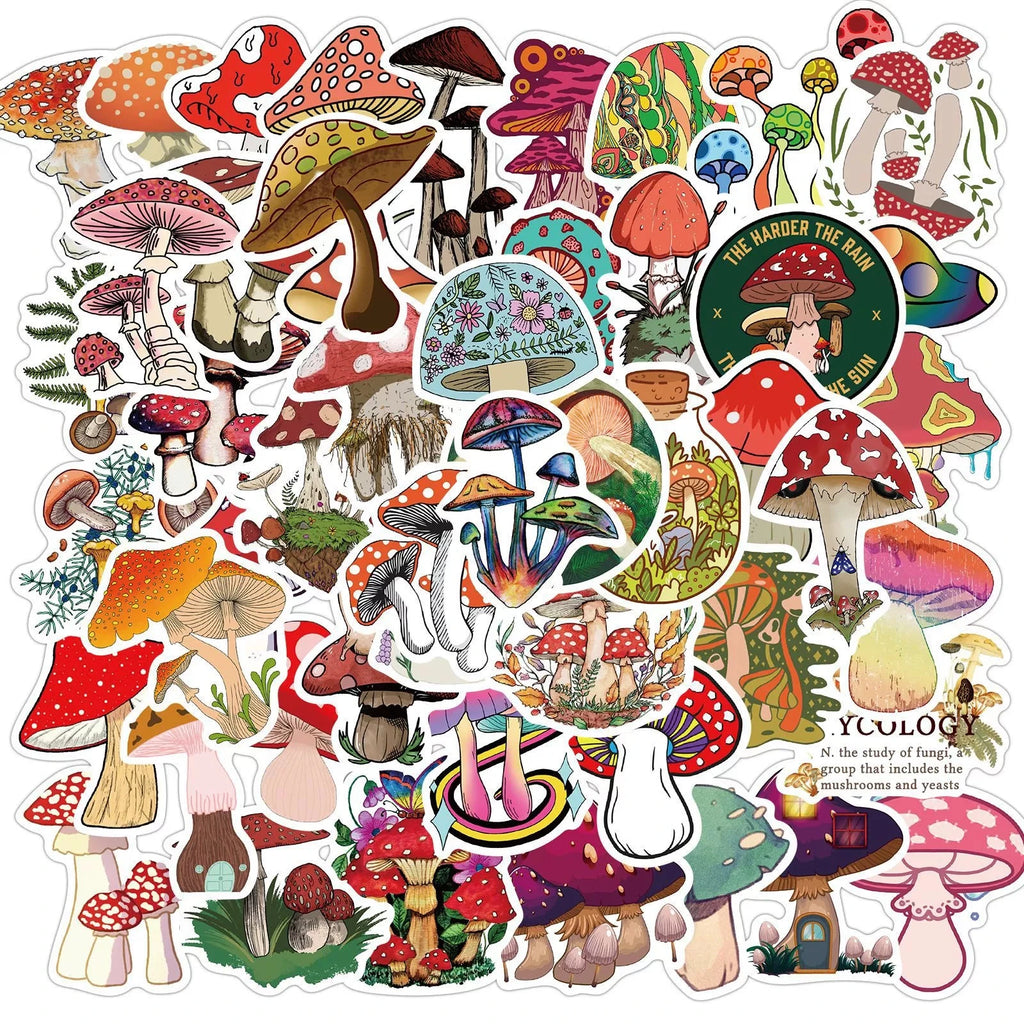 50/200PCS Cartoon Watercolor Mushroom Graffiti Stickers Luggage Guitar Notebook Stationery Decoration Waterproof Stickers