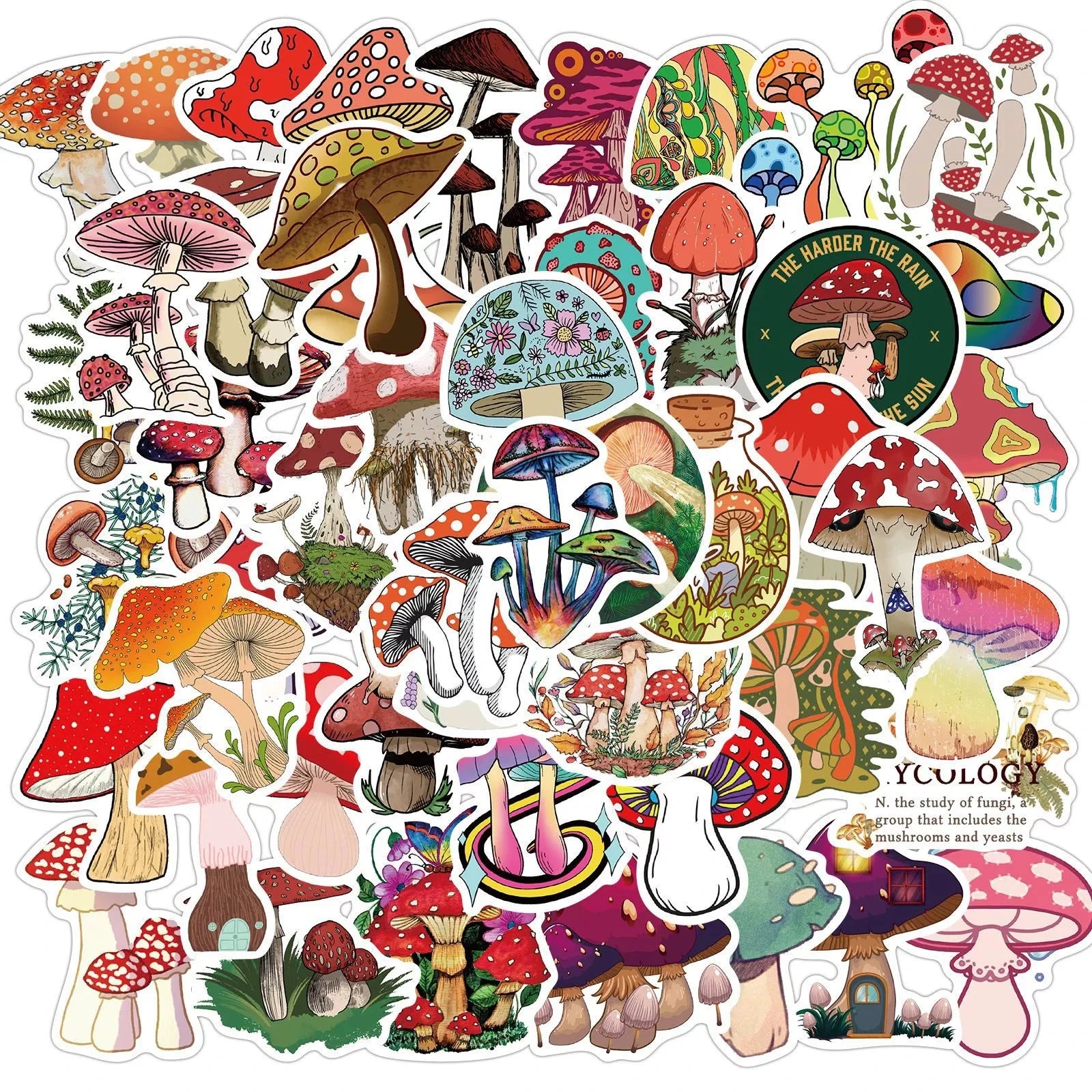50/200PCS Cartoon Watercolor Mushroom Graffiti Stickers Luggage Guitar Notebook Stationery Decoration Waterproof Stickers