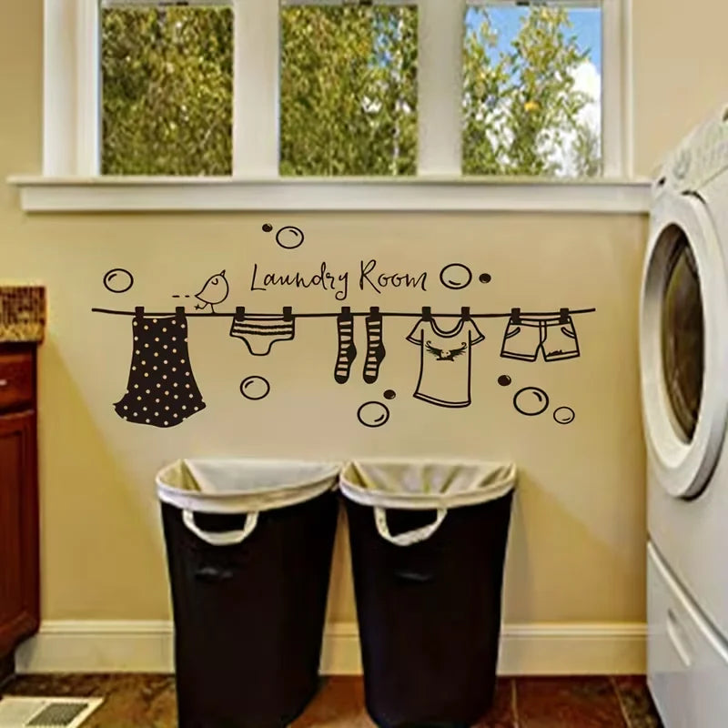 Charming Cartoon Vinyl Wall Decal for Laundry Room - Easy Stick & Peel, Removable Matte Finish Home Decor, Classic Style, Cartoo