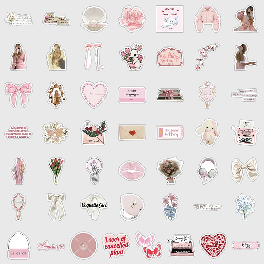 50/100PCS5 Cute Pink Graffiti Stickers Water Cup Computer Waterproof Decoration Stickers Creative Stationery Stickers