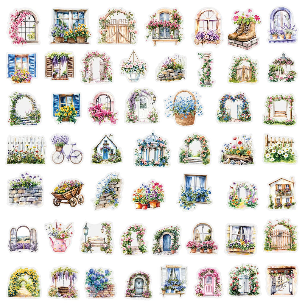 50PC Transparent Garden Flower Wall Stickers Pack Phone DIY Diary Luggage Glass Cup Decoration Stickers