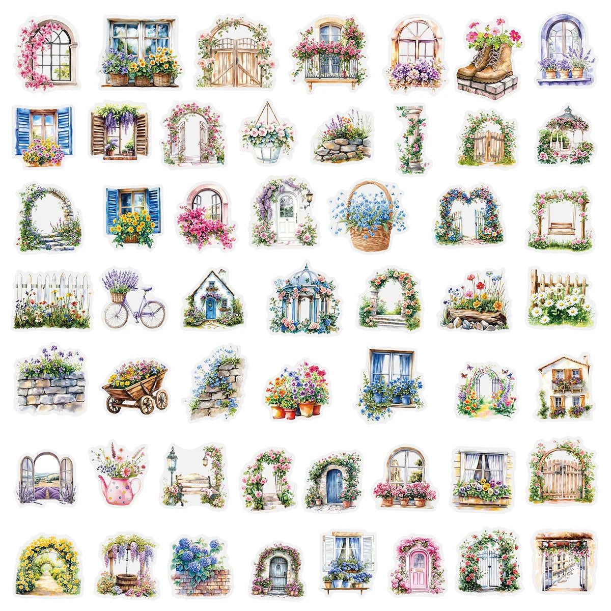 50PC Transparent Garden Flower Wall Stickers Pack Phone DIY Diary Luggage Glass Cup Decoration Stickers