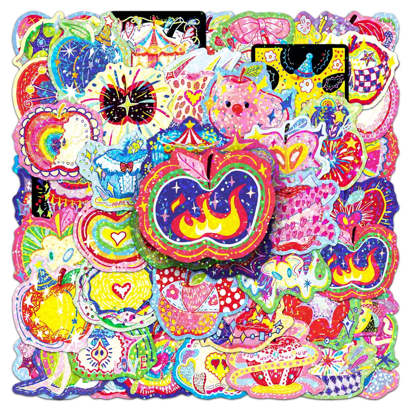 50/100PCS Energy Apple Sticker Flash Film Laser Color Cool Original Creative Waterproof Decorative Phone Computer Sticker