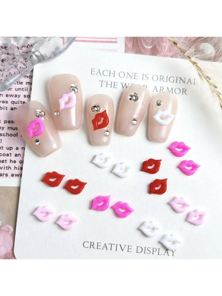 Sexy Lips Nail Art Accessories Multi Colors Lipstick Marks Nail Charms Wearable Nails 3D Decorations Supplies DIY Manicure Parts