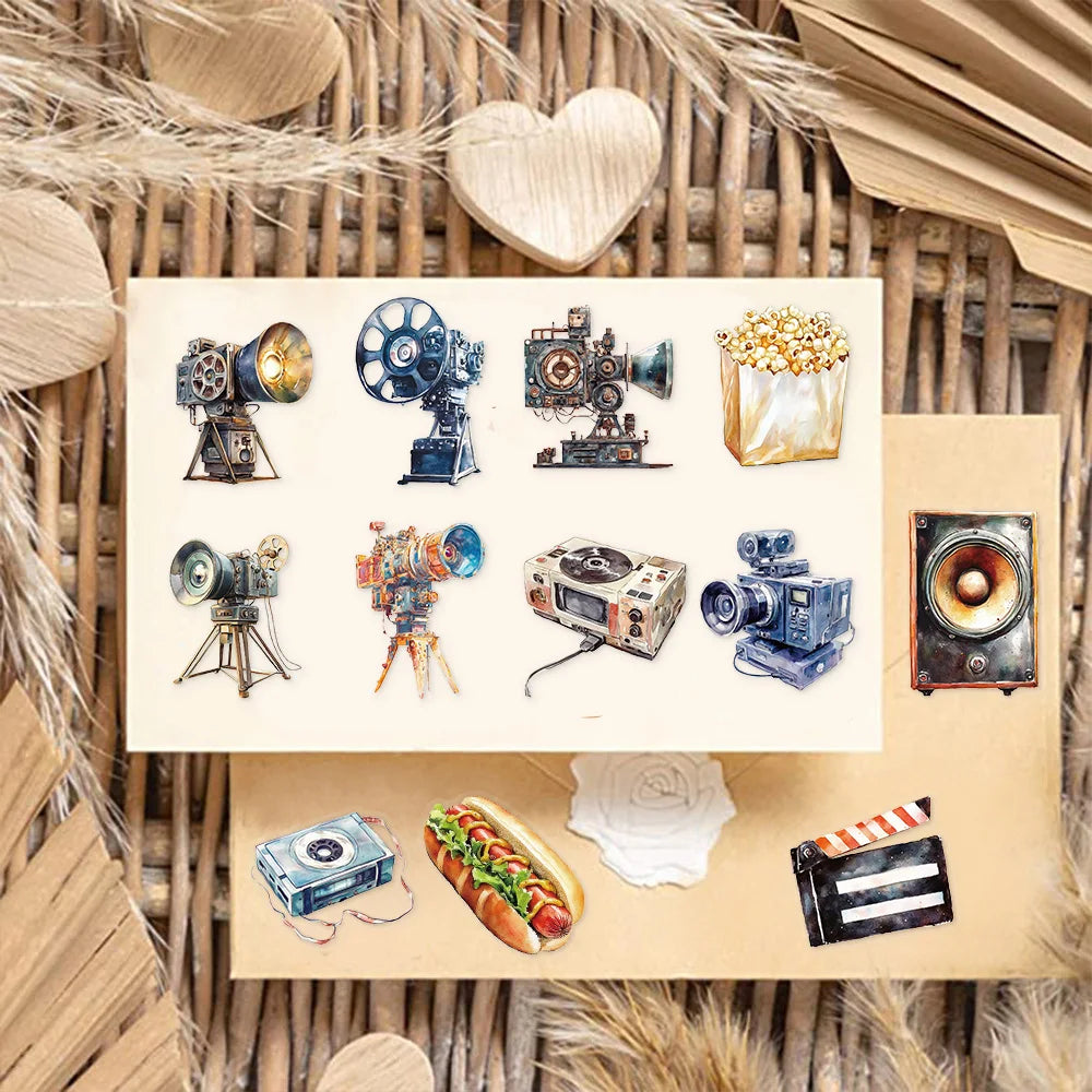 50PCS Transparent Movie Projector Technology Fun Decoration Graffiti Stickers DIY Phone Case Laptop Tablet Toy Stickers