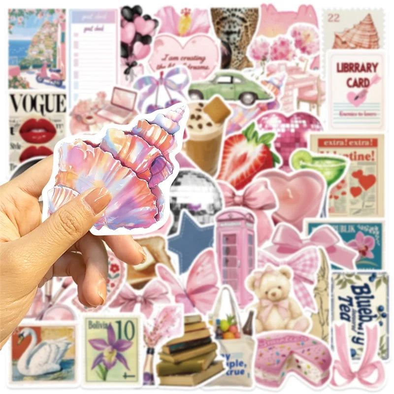 10/30/50PCS Cute Pink Life PVC Sticky Sticker Aesthetic DIY Children's Colored Decoration Scrapbooking School Supplies
