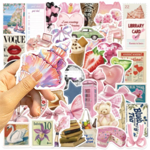 10/30/50PCS Cute Pink Life PVC Sticky Sticker Aesthetic DIY Children's Colored Decoration Scrapbooking School Supplies