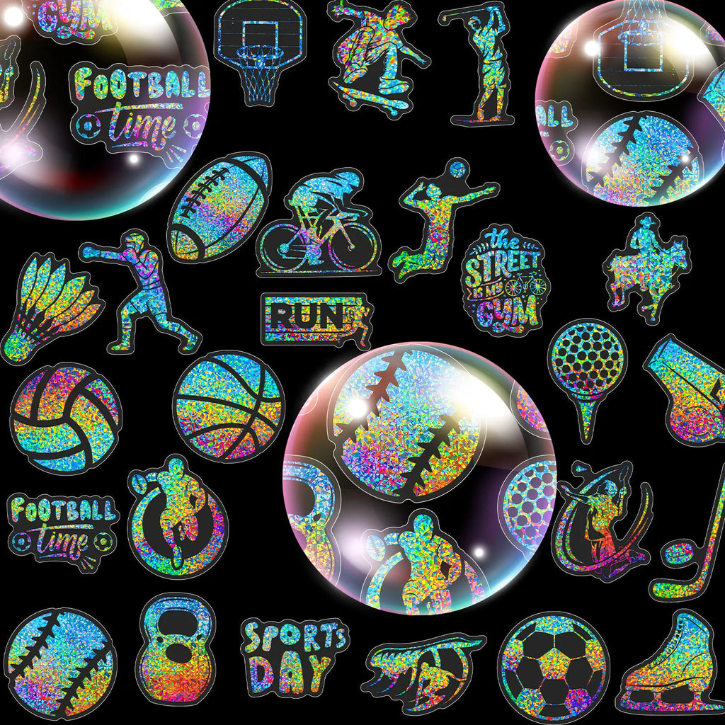 50 Pcs Silver Laser Sports Style PET Stickers Decorating Luggage Water Bottles Stickers