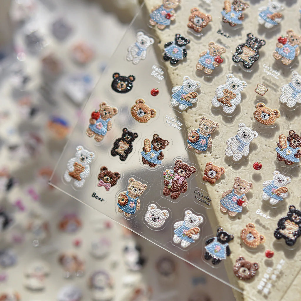 1pc Embossed Nail Stickers Kawaii Cartoon Cat Nail Art Stickers Balet Stylies Self Adhesive Autumn and Winter Nails Decorations