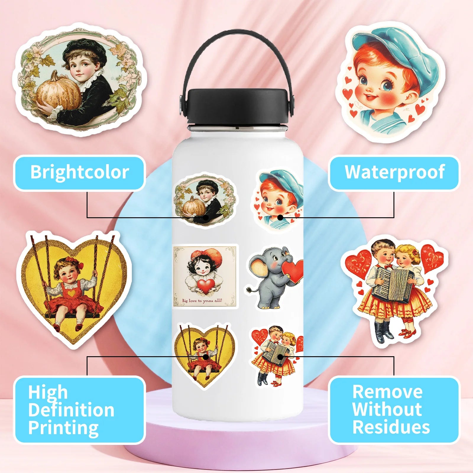50PCS Retro Cartoon Account Stickers Cute Stickers Luggage Phone Water Cup Computer Decoration Waterproof Stationary Stickers