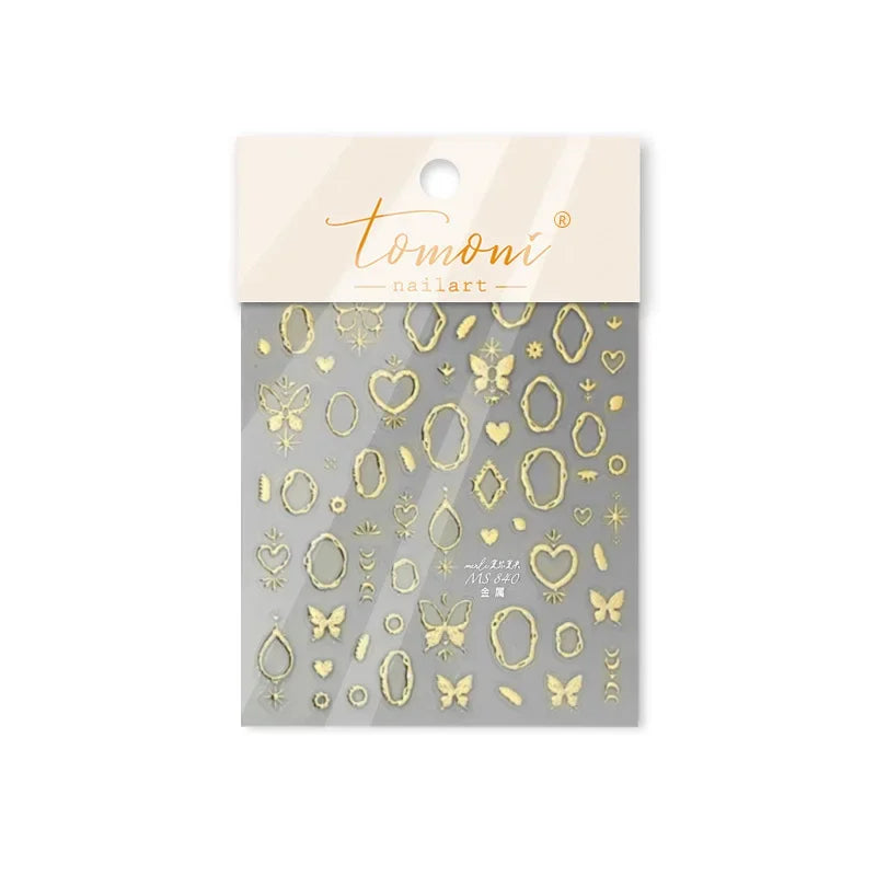 Gold Scepter Frames Nail Art Stickers Lavish Jewel Crown Patterns 5D Metal Nail Sticker Self Adhesive Manicure Decorat Decal DIY