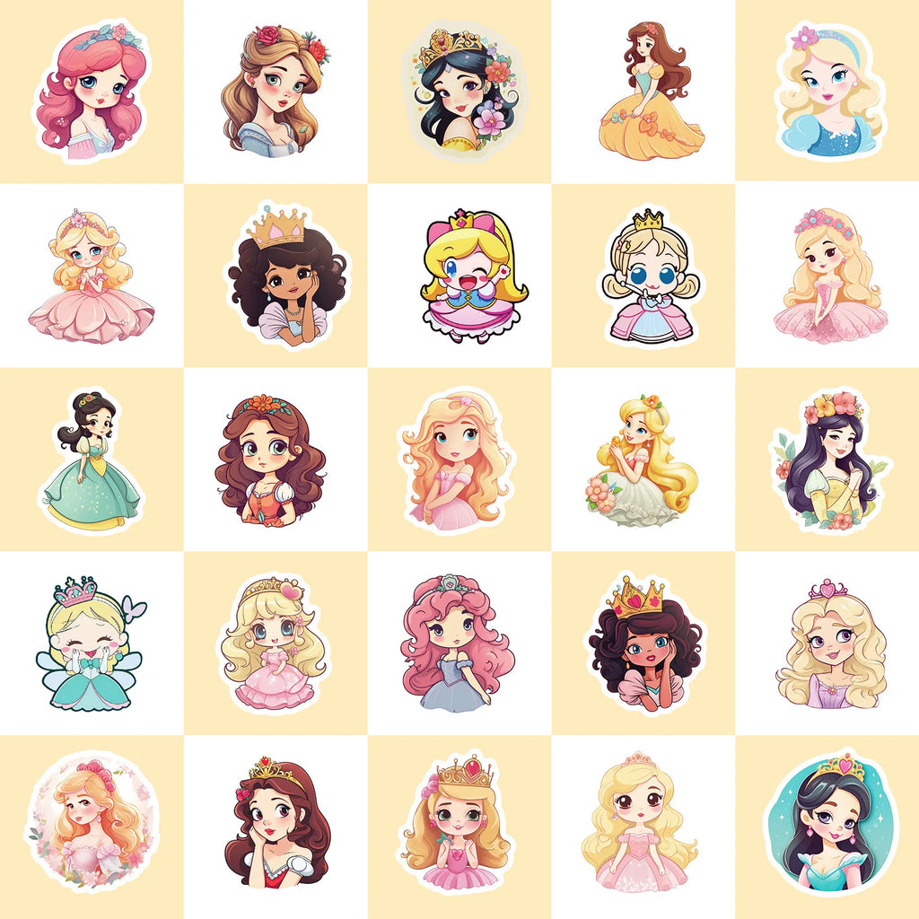 50 PCS Cartoon Dresses Girl Princess Stickers, Kindergarten Children's Toys Doodle Princess Stickers