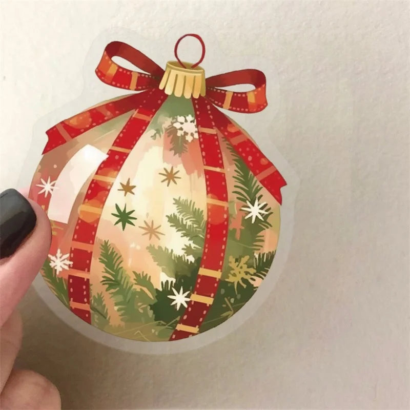 50PCS Cartoon Christmas Bell PET Sticky Sticker Aesthetic Tear Open DIY Decoration Scrapbooking Supplies for Kids