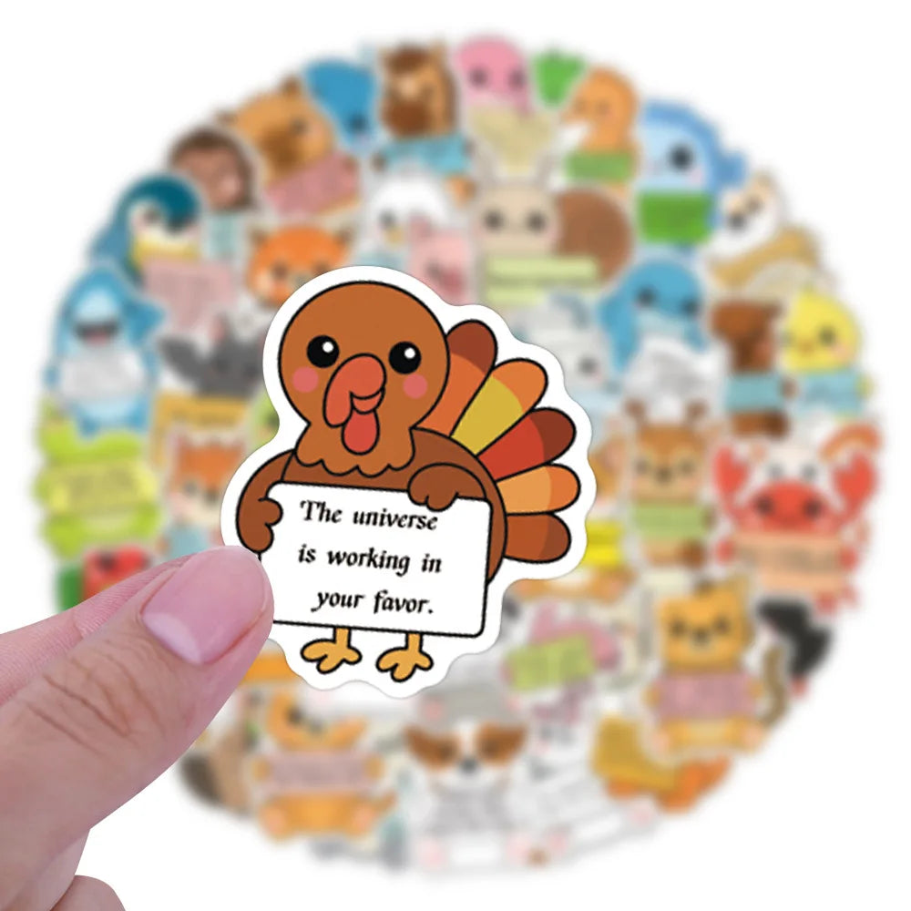 60/120PCS Cartoon Animal Inspiration English Graffiti Stationery Decoration Stickers Luggage Scooter Stickers