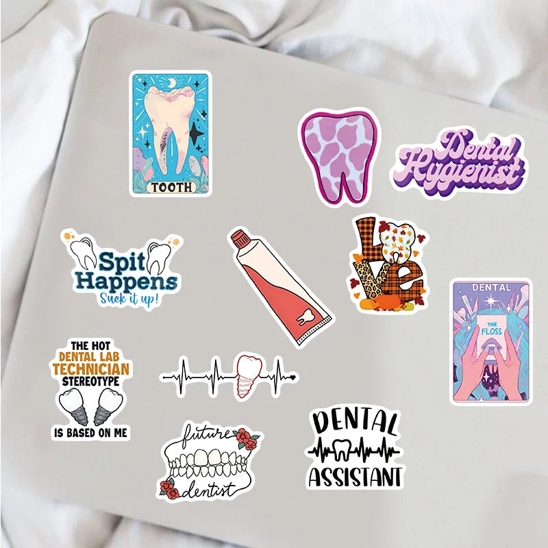 50PCS Dental Stickers Dentist Scrapbook Graffiti Laptop DIY Dentist Store Health Luggage Cartoon Graffiti Exquisite Stickers