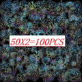 Variety 50/100 PCS Silver Flower Laser Stickers DIY Decor Water Cup Text Transparent PET Stickers