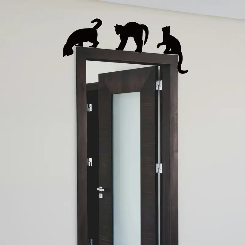 3pcs/set Creative Cat Wall Stickers, Home Decor, Black Wall Decals for Bedroom Living Room Door, Removable
