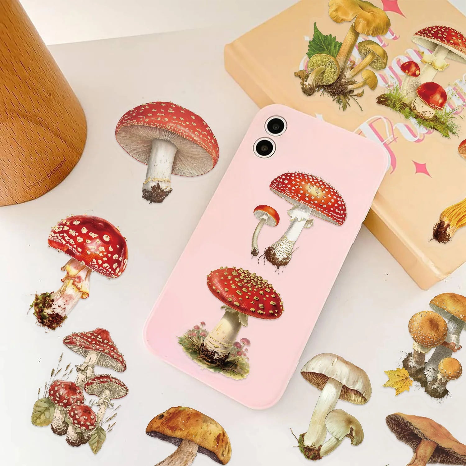 50/100 Cartoon Transparent Card PET Pass Vintage Mushroom Sticker - Waterproof Decorative Guitar Notebook Sticker