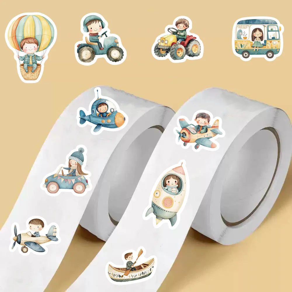 500PCS Cartoon Transportation Vehicles Roll Stickers Gifts Labels DIY Art Picture Phone Landscape Stationery Wall Painting