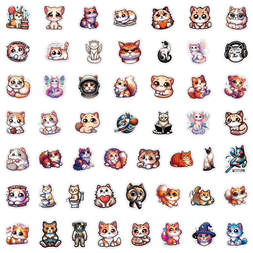 50/100PCS Cute Cat Cartoon Graffiti Sticker Water Cup Waterproof Reward Sticker for Stationery Laptop Car Luggage