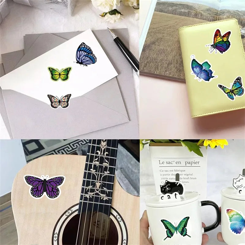 500PCS Fresh Butterfly Sticky Paper Labels Thank You Sticker Sealing Decoration Scrapbooking Stationery Hand Accounting Supplies