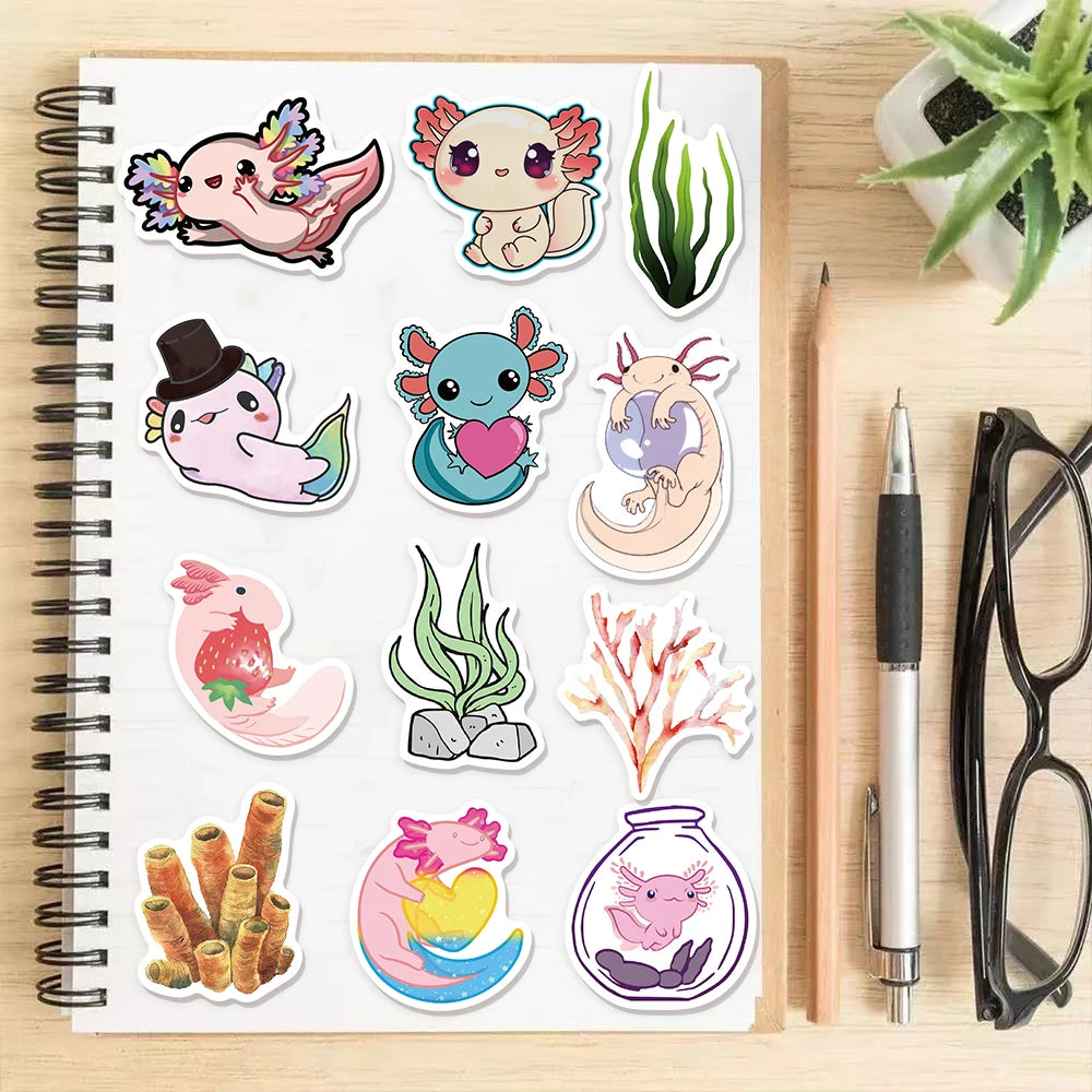 50/100PCS Axolotl Graffiti Stickers Cute Animal Cartoon Stickers Toy Suitcase Scrapbook Diary Mobile Laptop Sticker Pack