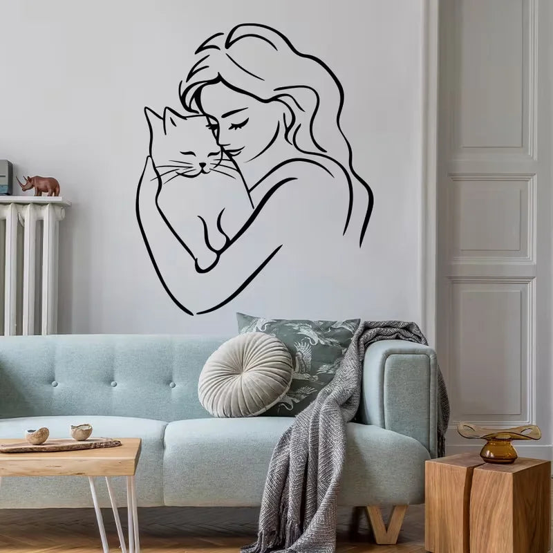 One Piece of PVC Stylish Wall Stickers for Lovers, Featuring The Silhouette of a Woman Holding a , Suitable for Decorating Walls