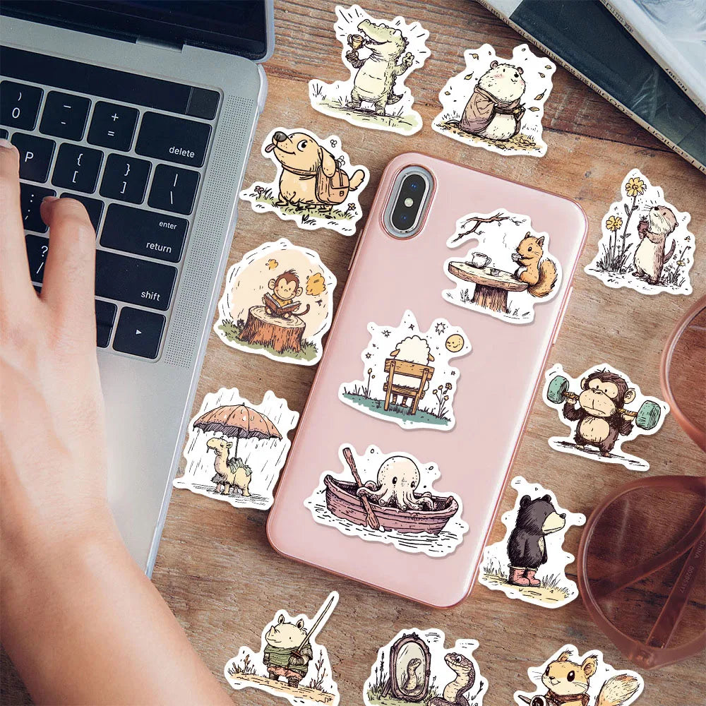 50PCS Creative Cute Hand drawn Animal Regular Decoration Stickers Phone Cases Laptop Cups Speaker Toy Stickers