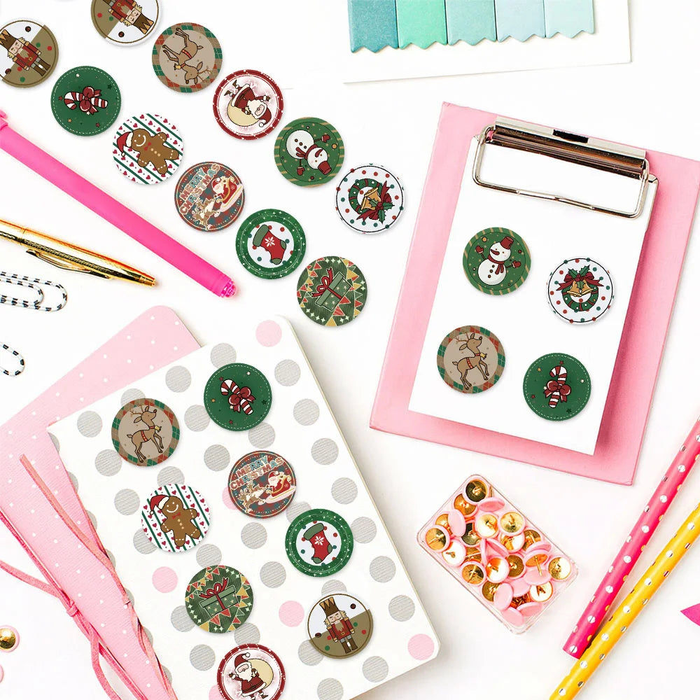 500PCS Christmas Circular Cartoon Reward Roll Stickers DIY Phone Cases Water Bottles Envelopes Notes Reward Gifts Stamps Sticker