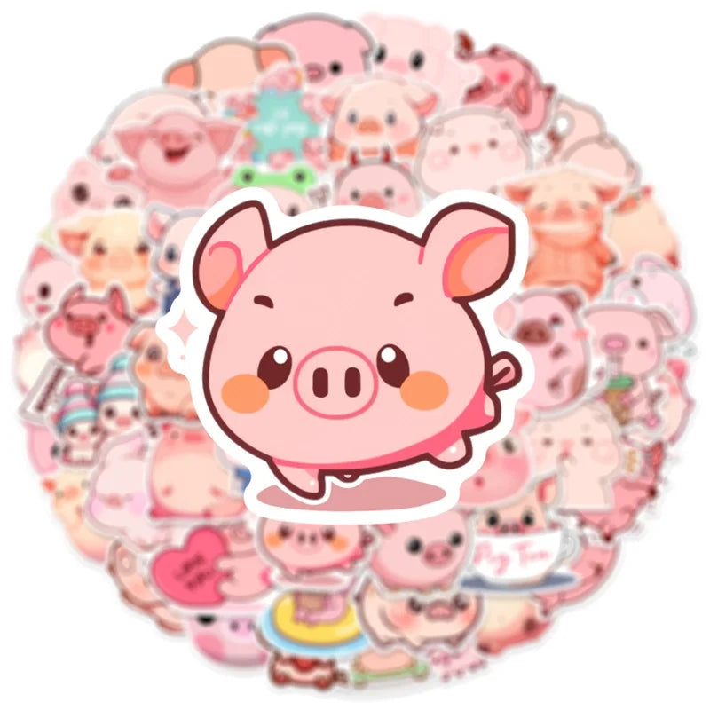10/30/50PCS Kawaii Pink Pig PVC Sticker Aesthetic DIY Decoration Scrapbooking Stationery Hand Accounting Supplies for Kids