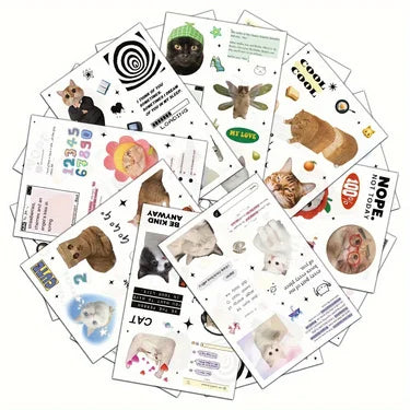 8/16Pcs cat expression on Instagram Collage Sticker Nostalgia Cartoon Skateboards Motorcycles Bicycle Landscape Funny Stickers