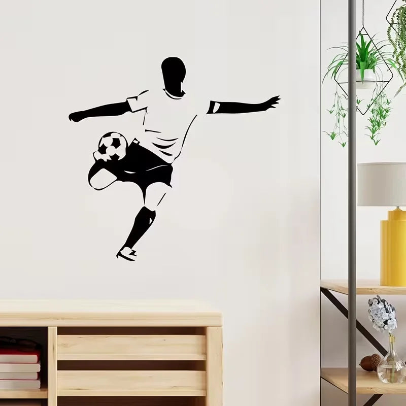 1pc Contemporary Soccer Player Wall Sticker - Pre-Pasted, Waterproof Vinyl Decal for Bedroom, Matte Finish, Rectangle Shape, Mul