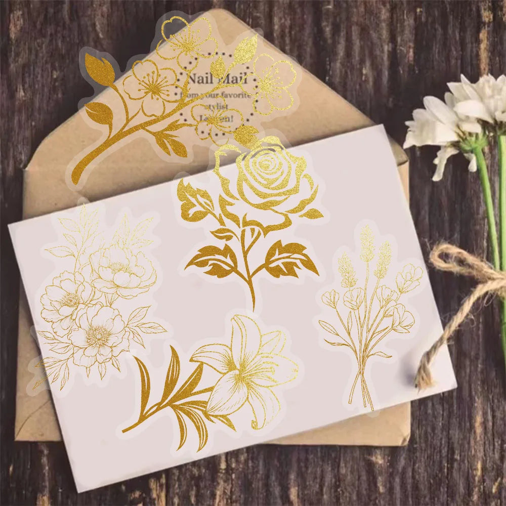 50PCS Golden Plant Series Decorative Fun PET Stickers Decorative Materials DIY Waterproof Tablet Computer Toy Stickers