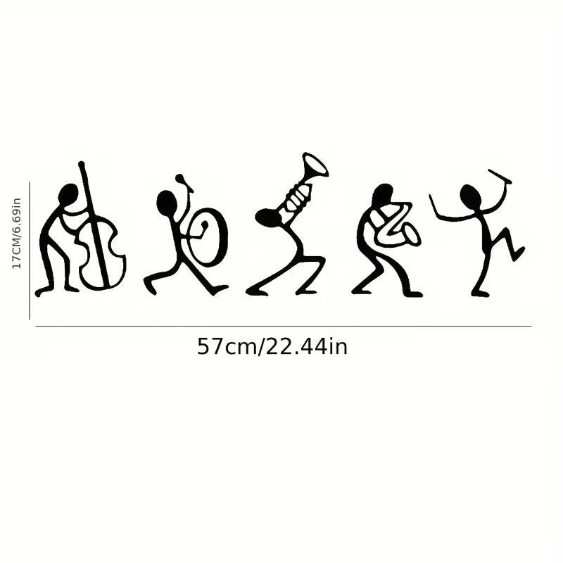 Cartoon Funny Small Men Music Band Guitar Wall Stickers | Vinyl Home Decor for Room Play, Self-Adhesive, Glossy Finish, Detachab