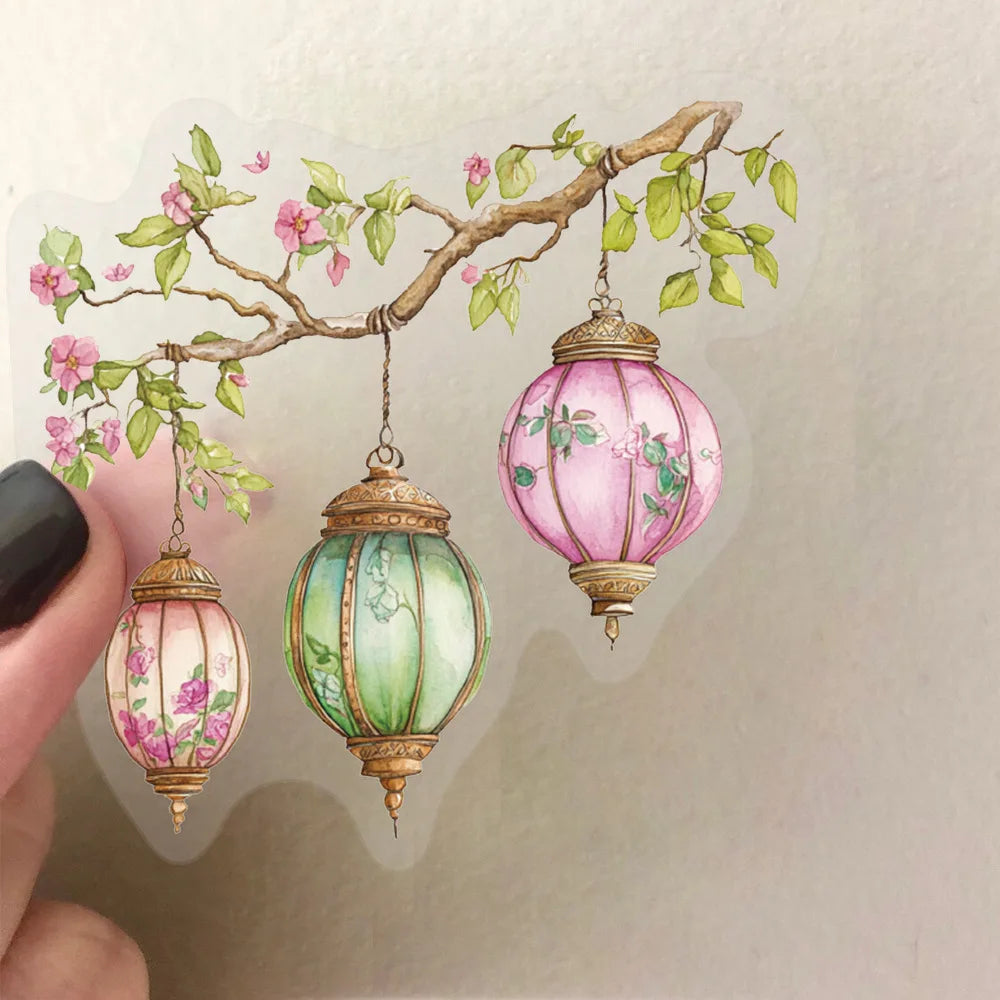 50Pcs Beautiful Lantern PET Transparent Sticker Decoration Mobile Phone Computer Refrigerator Notebook Removable Sticker