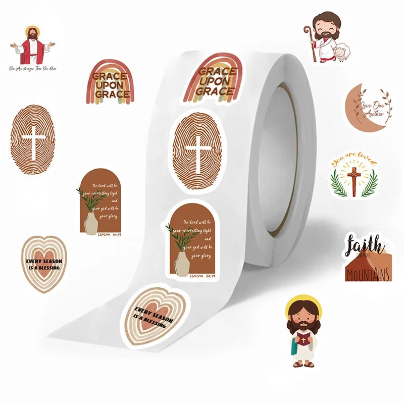 500PCS Kawaii Jesus Christ Sticky Paper Sticker Labels Thank You Sticker Sealing DIY Decoration Scrapbooking Supplies for Kids