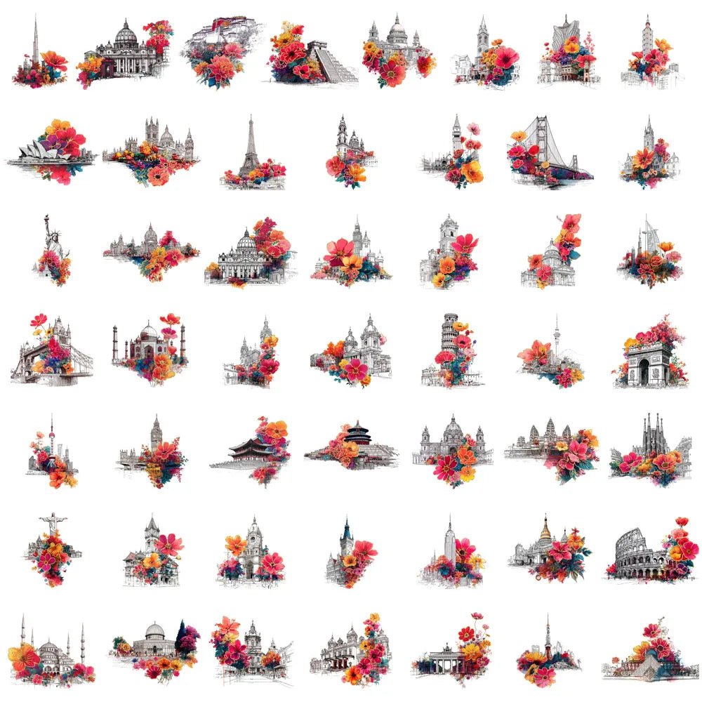 50PCS Fangfei Plastic Decorative Stickers for Building Rooms, Computer Scrapbook, Refrigerator Phone Cases, Decorative Stickers