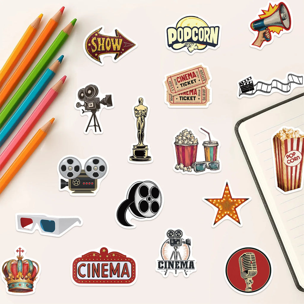 50/100PCS Cartoon Retro Movie Material Graffiti Stickers Decoration Guitar Notebook Luggage DIY Waterproof Stationery Stickers