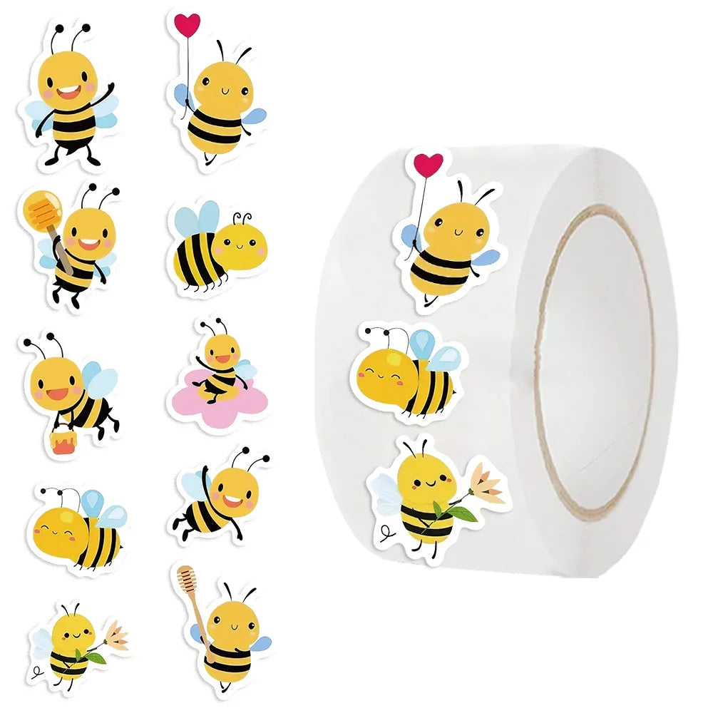 500pcs Cartoon Bee Reward Sticker Roll Labels Sticker for Wedding Gift Decor Envelope Sealing Scrapbooking