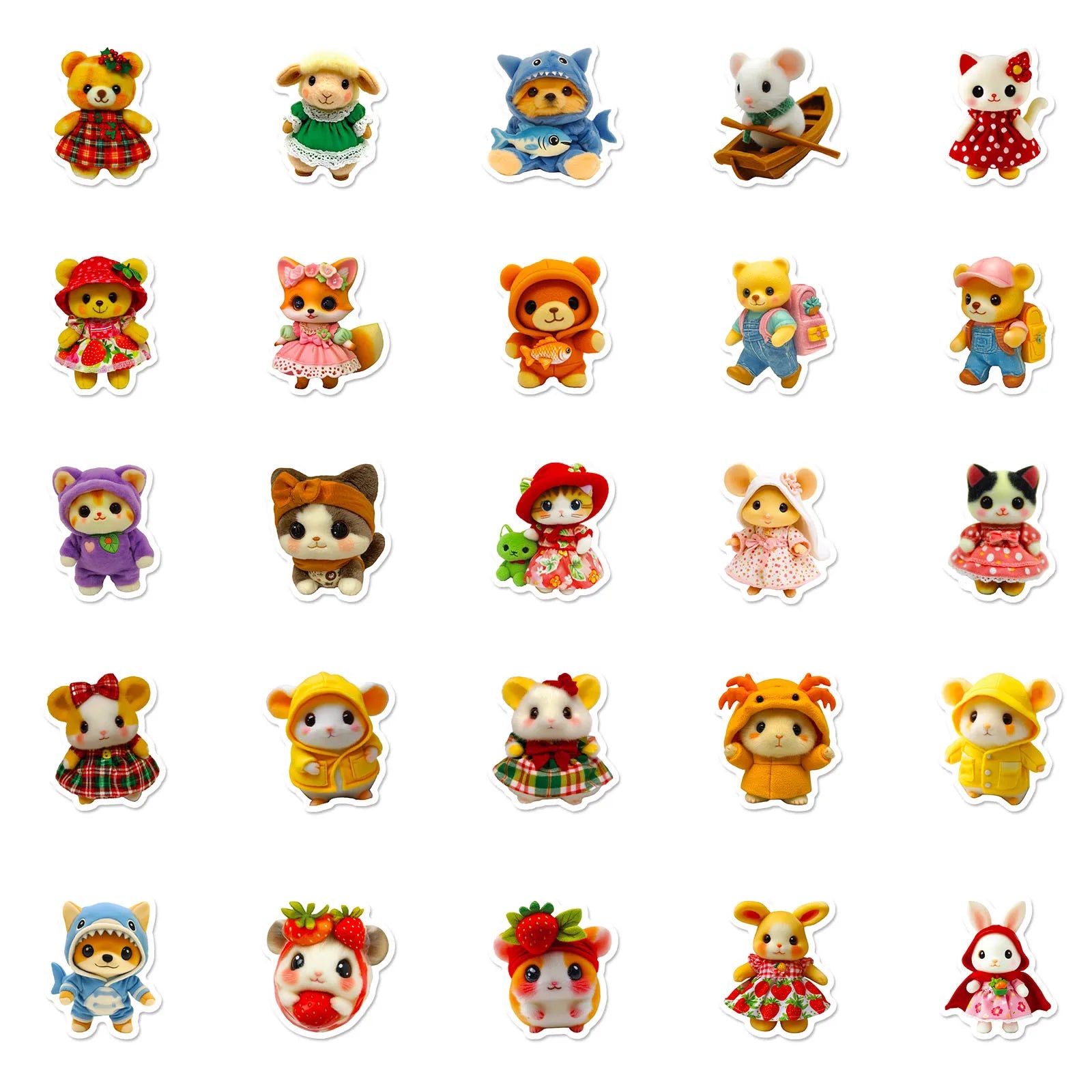 50-Pack Plush Toy Bear Style Cartoon Stickers Waterproof Decorative Decals for Students Mobile Phones Notebooks