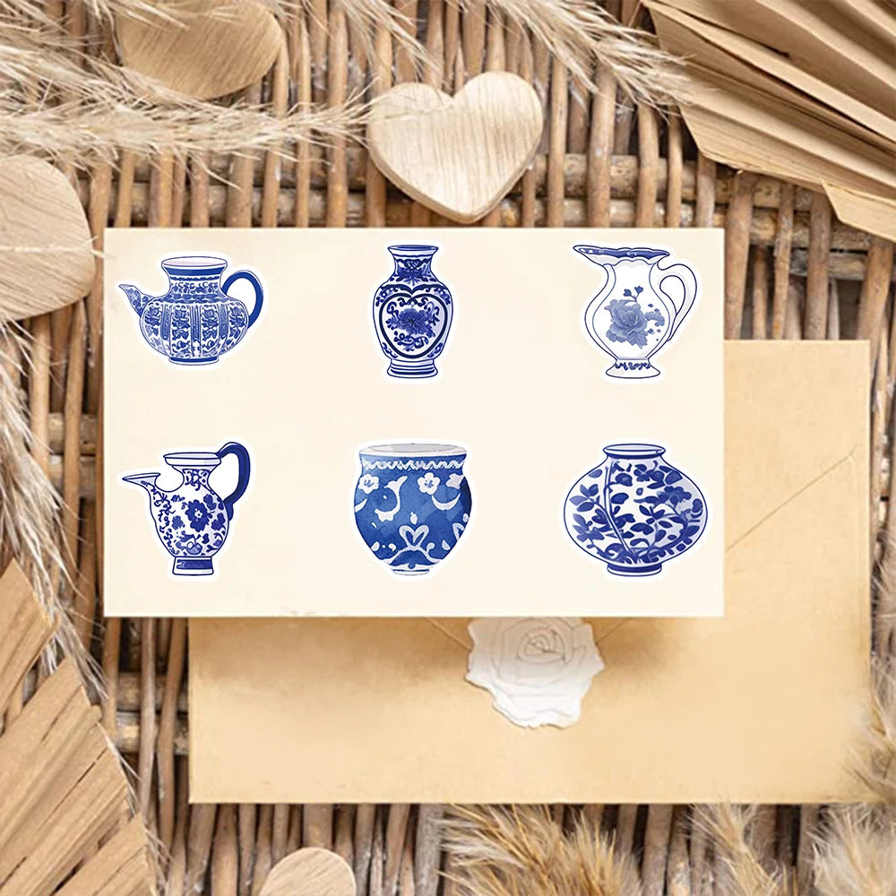 50PCS Blue And White Porcelain Chinese Style Stickers Notebook Cartoon Laptop Graffiti Luggage Classic Phone Skateboard Sticker