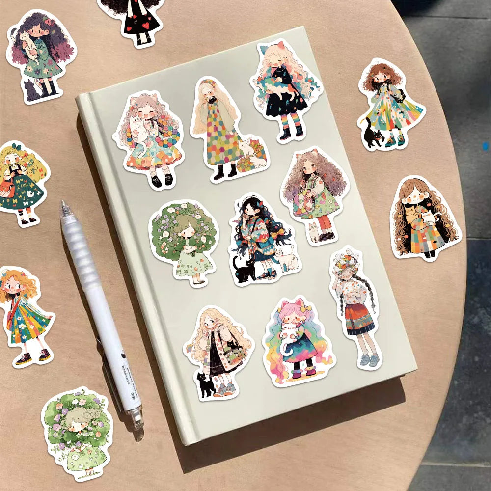 60PCS Graffiti Cute Girl Stickers DIY Decoration Tablet Computer Water Cup Skateboard Decoration Stickers
