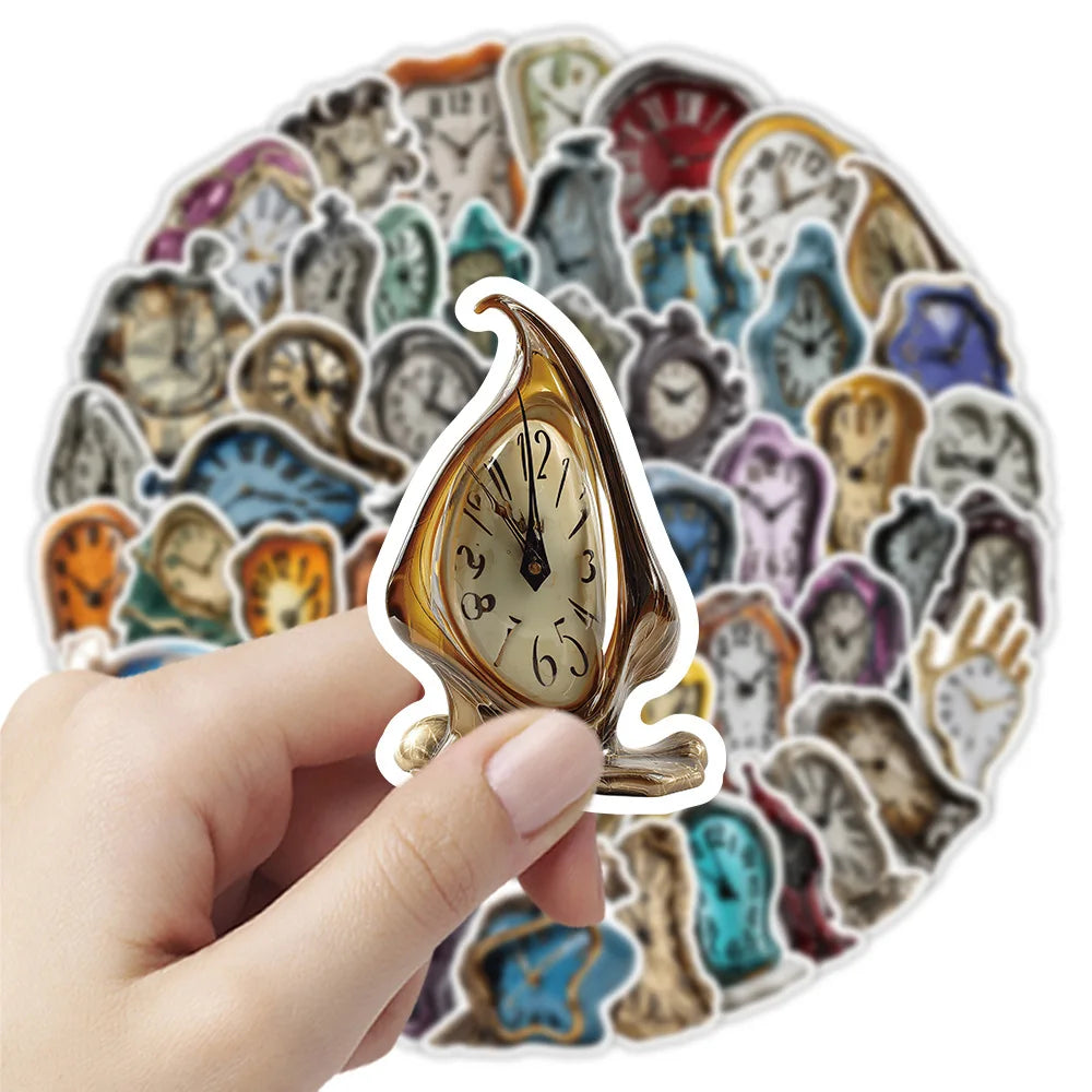 50-Pack Melted Cartoon Clock Stickers DIY Decorative Decals for Phone Tablet Guitar Water Cup Helmet Notebook