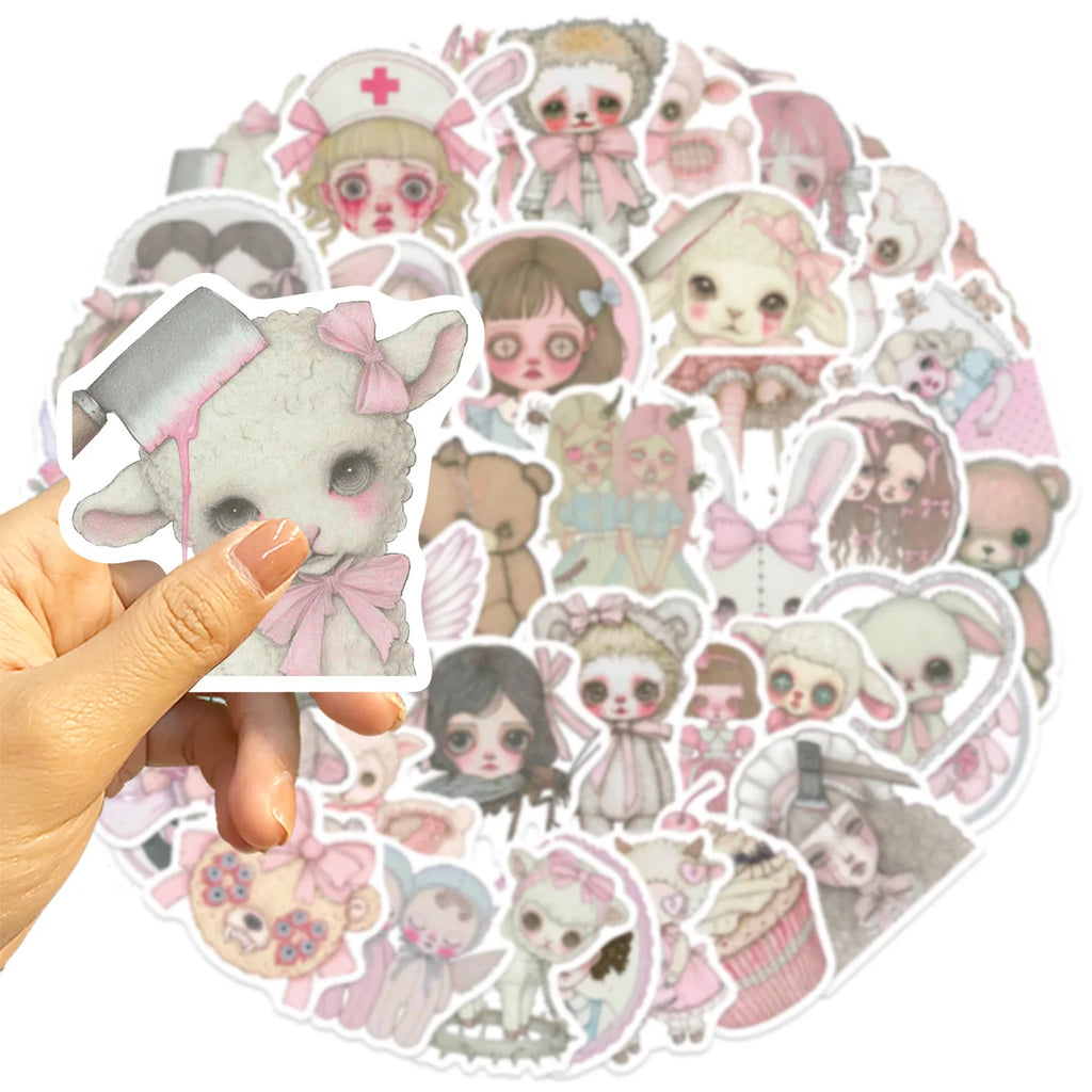 50/100 Cartoon Pink Freak Girl Graffiti Stickers Decorative Guitar Notebook Luggage DIY Waterproof Stationery Stickers