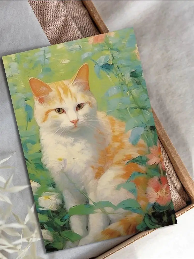 10PCS 10×15CM Oil Painting Of A Kitten Posters Sticker Graffiti Cafe Laptop Wall Decor For Room Creative Art Pictures Sticker