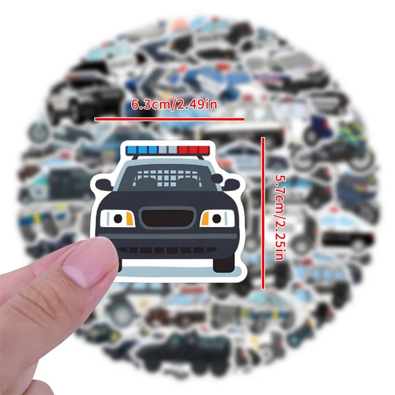 10/30/60PCS Kawaii Police Car PVC Sticky Stickers Aesthetic DIY Colored Phone Laptop Luggage Skateboard Graffiti Decals