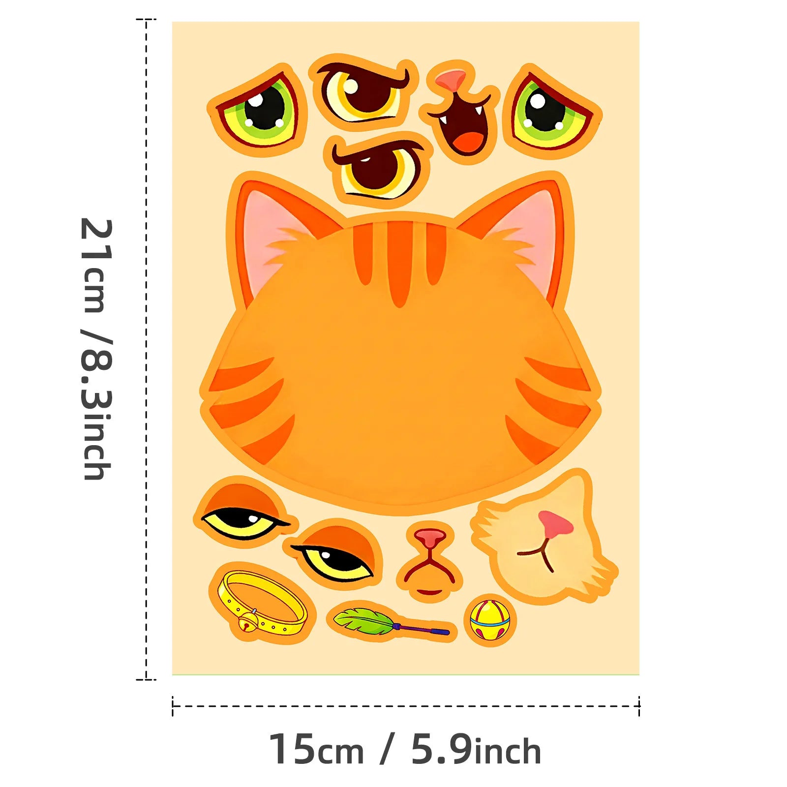 6/12 Pcs Large Cartoon Cat Face Puzzle DIY Game Stickers for Scrapbook Desk Toy Shelf Furniture Fun Decals