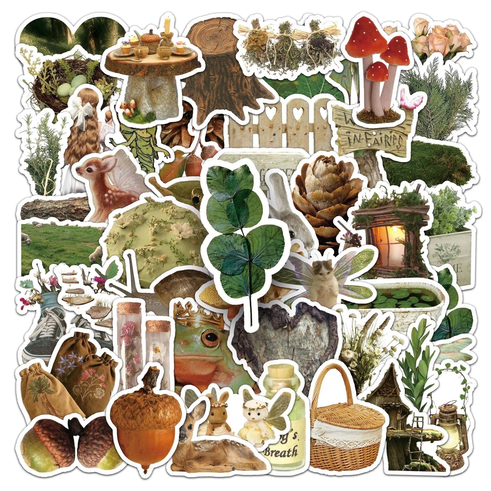 50/100PCS Cartoon Forest Graffiti Stickers Small Fresh Retro Decoration Water Cup Skateboard Computer Laptop Stationery Stickers