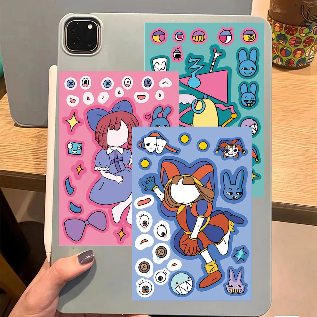 8PCS Digital Circus Collage Nostalgia Aesthetic Laptop Stationery Scrapbook Cafe Phone Cartoon Motorcycle Harajuku Stickers