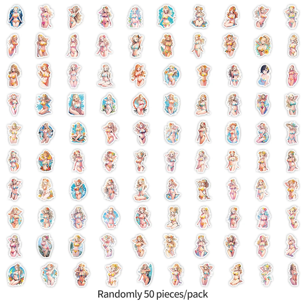100 Pcs Cartoon Bikini Cartoon Sickers, Car Phone Water Cup Decoration Stickers, Waterproof Stationery Stickers